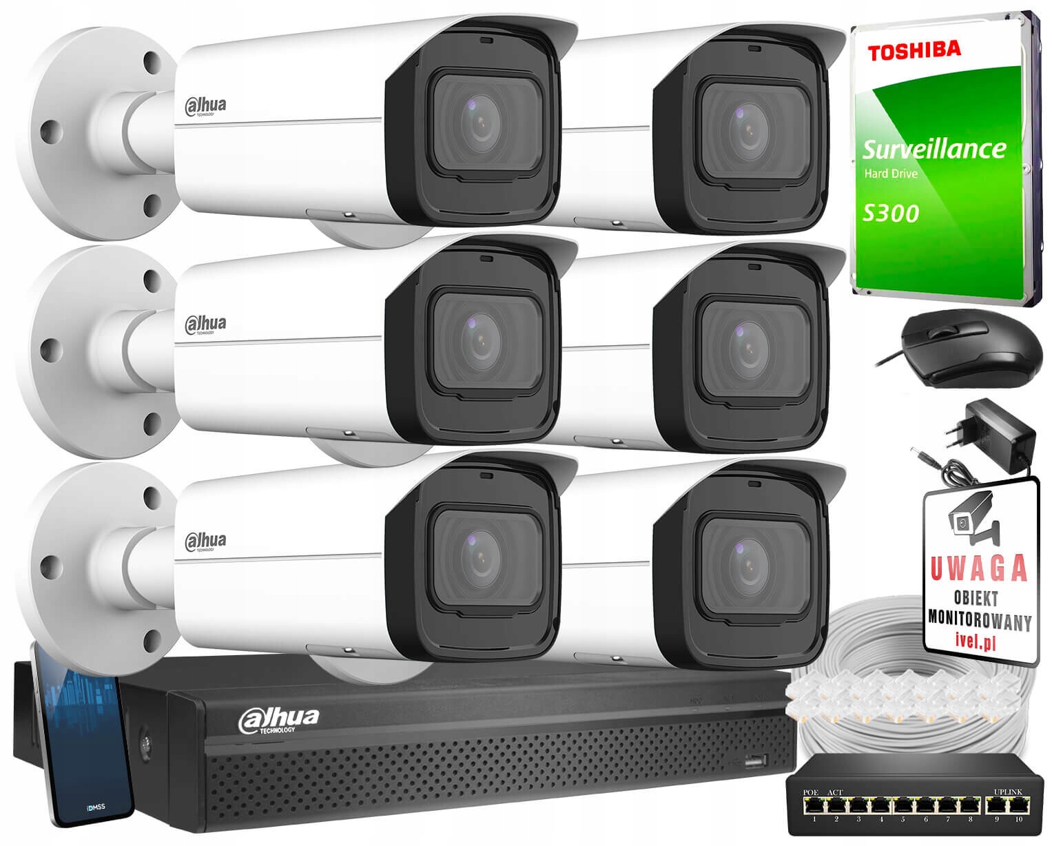 Zestaw do monitoringu IP 5Mpx Dahua 6x IPC-HFW3541T-ZAS-27135-S2 – Bezpieczeństwo na wyciągnięcie ręki