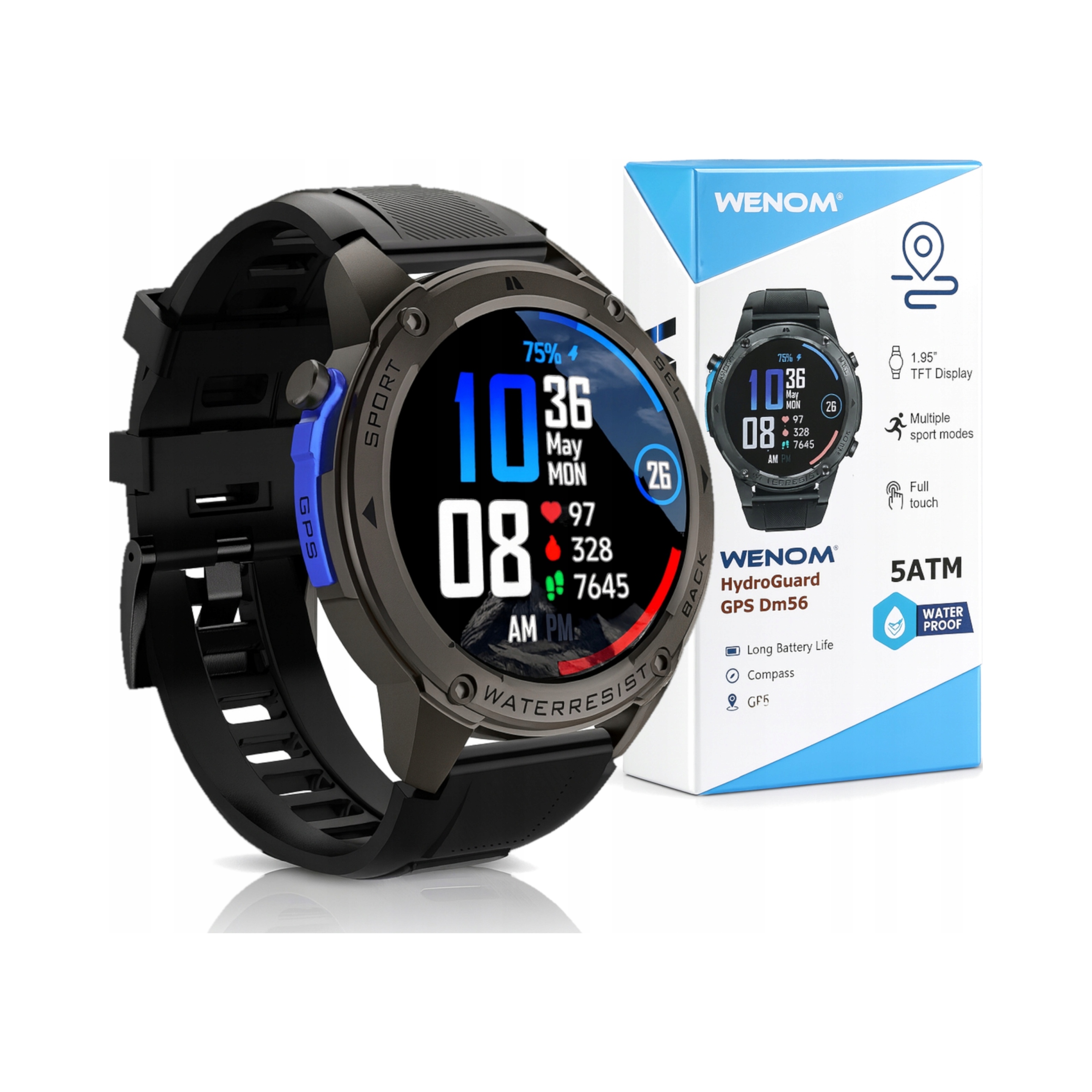 Smartwatch Wenom DM56 – Sportowy Męski Damski GPS Wodoodporny