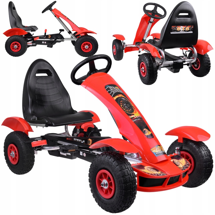 Czerwony sportowy GOKART na pedały dla dzieci do 50kg Pompowane koła SP0209 – Idealna zabawa na świeżym powietrzu