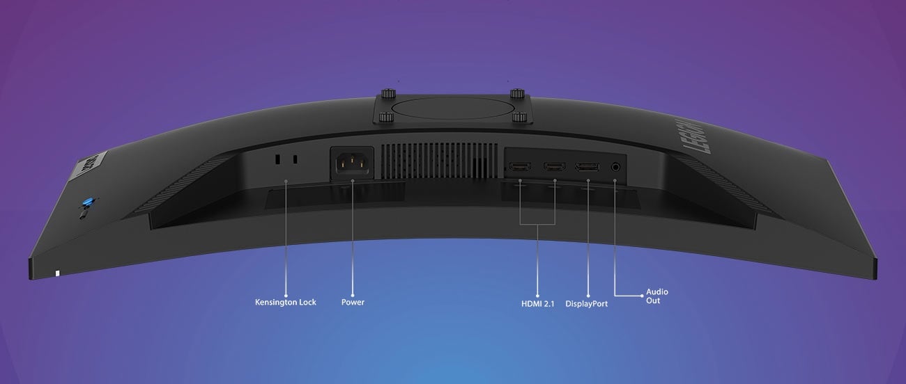 Monitor Lenovo R27qc-30 od spodu, widoczne wejścia i porty