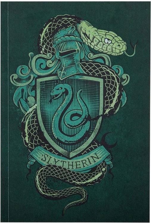 Ciemnozielona okładka z herbem Slytherinu