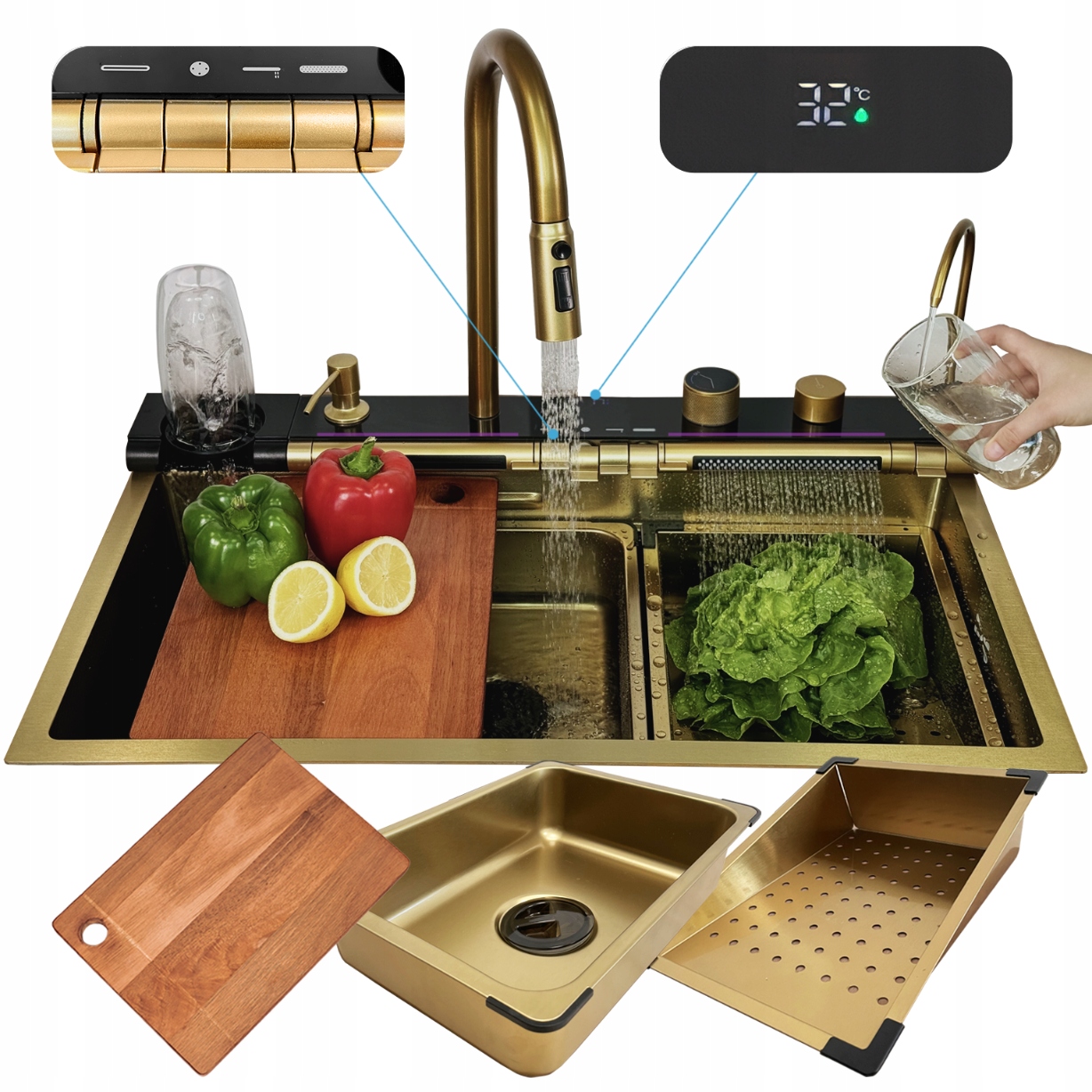 Zlewozmywak KUCHENNY JEDNOKOMOROWY z WODOSPADEM WIELOFUNKCYJNY + BATERIA – Nowoczesne rozwiązanie do Twojej kuchni