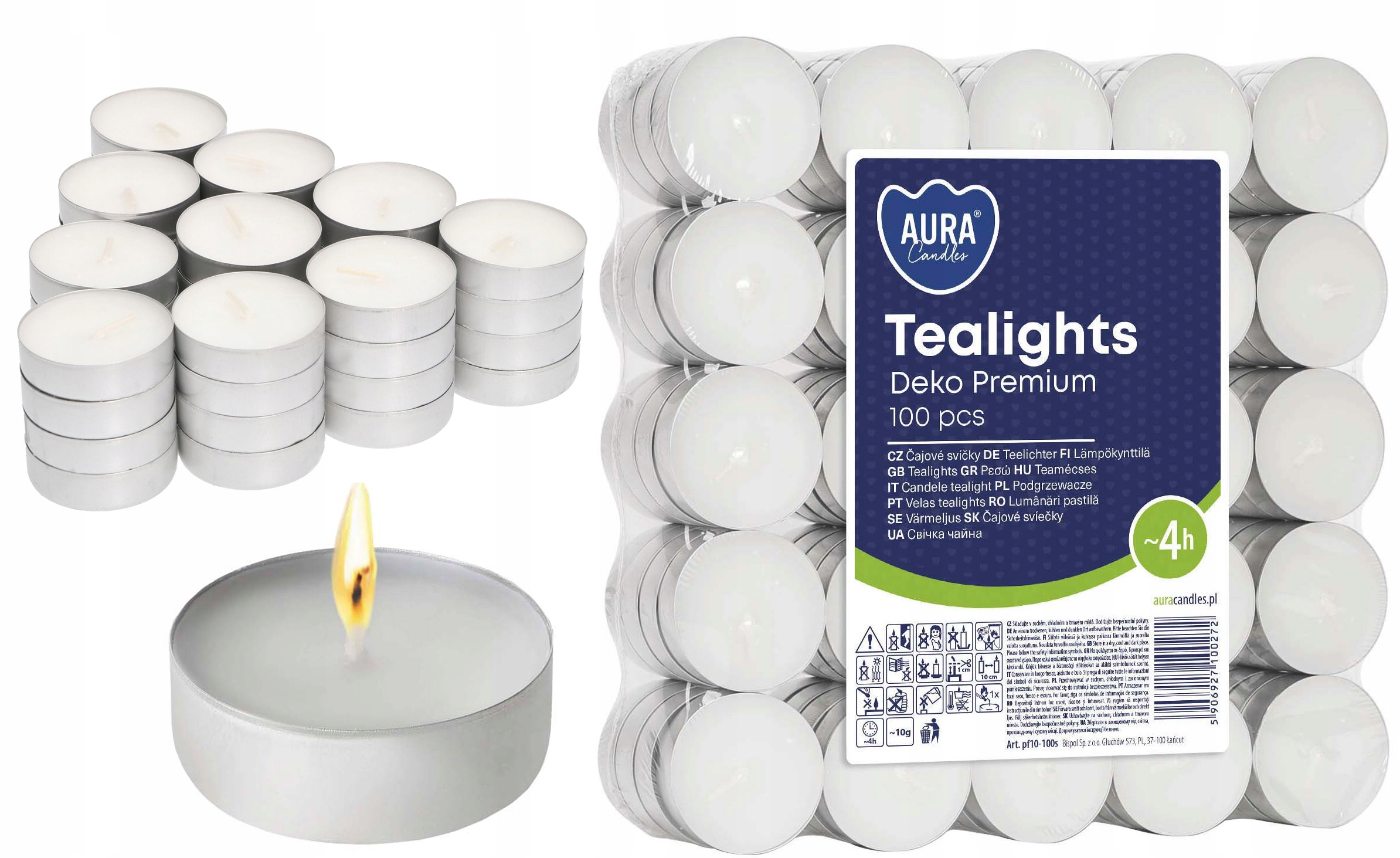 AURA Podgrzewacze Tealights Dekoracja Premium 4h 100 szt. – Idealne do Twojego domu