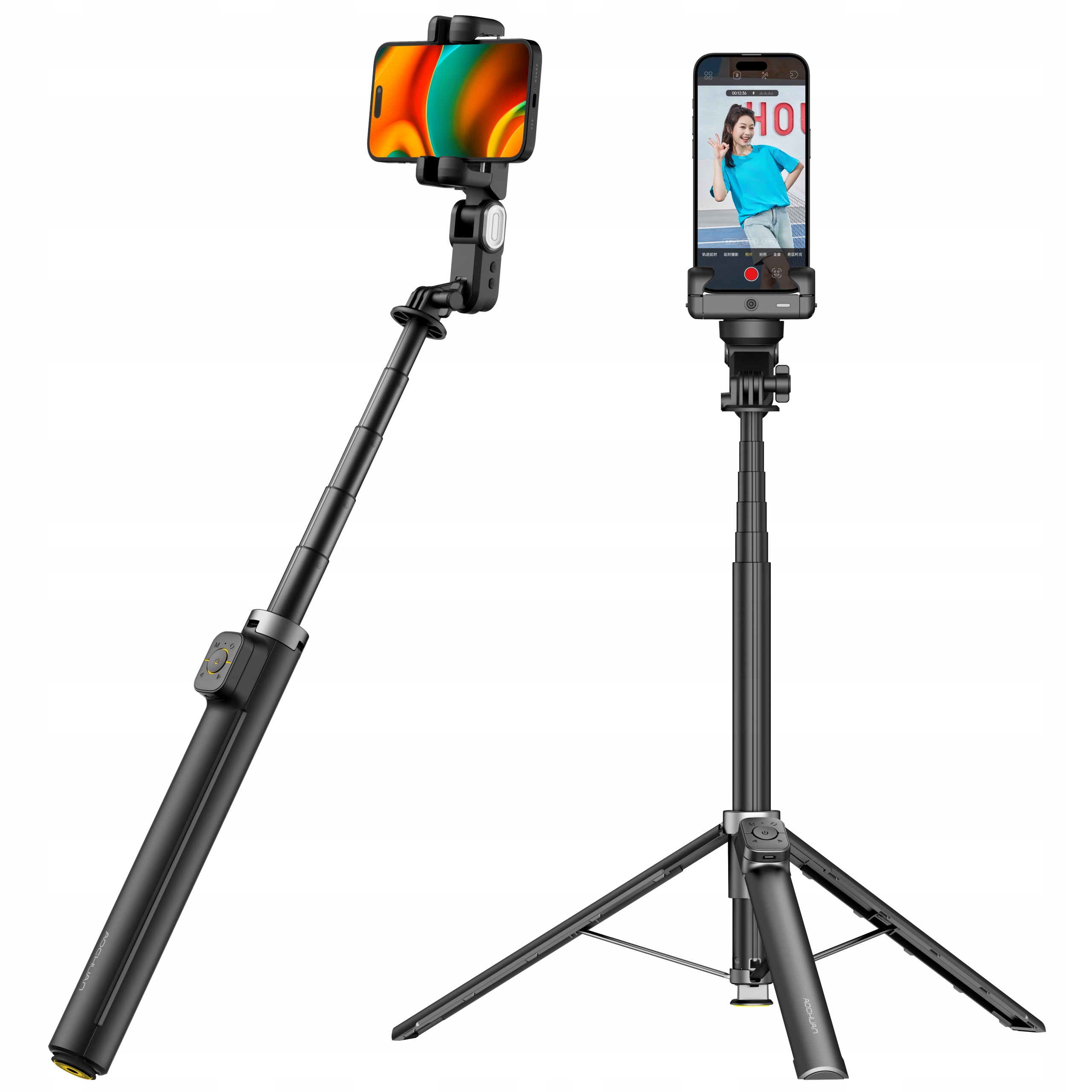 Gimbal Ai Statyw Selfie Stick 180cm Lampa Led Pilot Telefon / Aochuan M3 Pro – Twój idealny towarzysz w fotografii