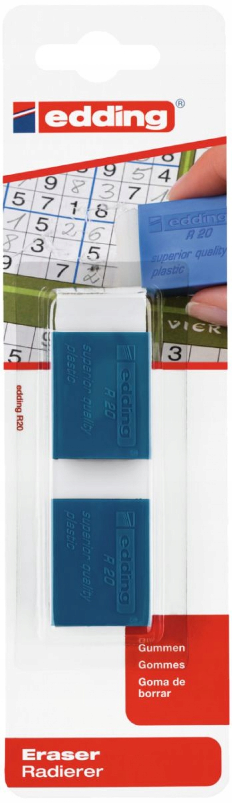 Gumka do wymazywania e-R20 EDDING, 2 szt., blister, biała – Niezbędny element biurowy