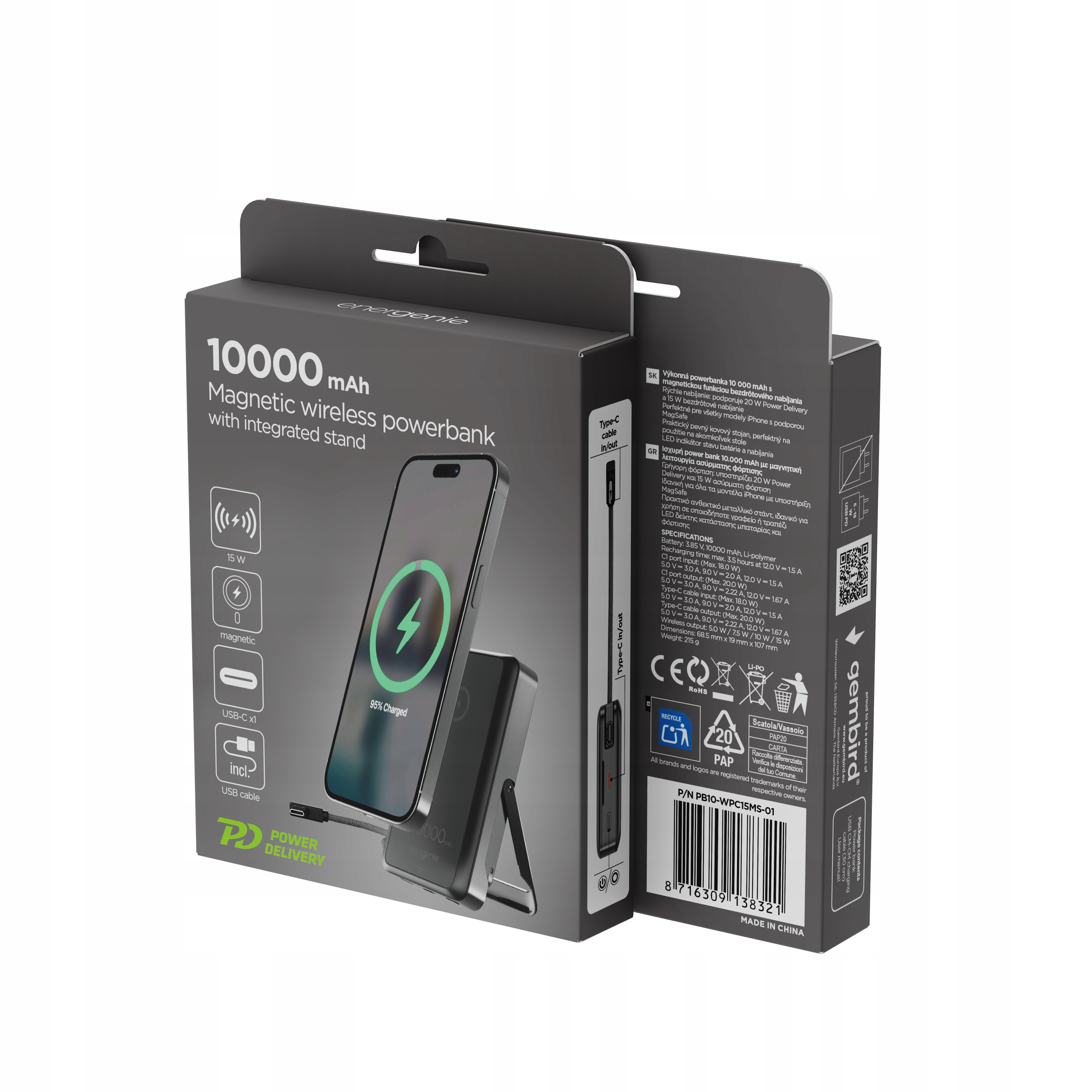 Bezprzewodowy powerbank magnetyczny 15 W ze zintegrowaną podstawką 10000 mAh czarny – idealne rozwiązanie dla mobilnych urządzeń