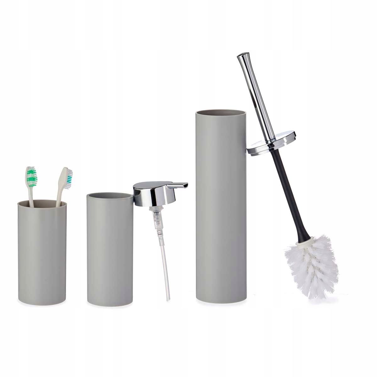 Kompletny zestaw akcesoriów łazienkowych – Dozownik, szczotka WC i kubek
