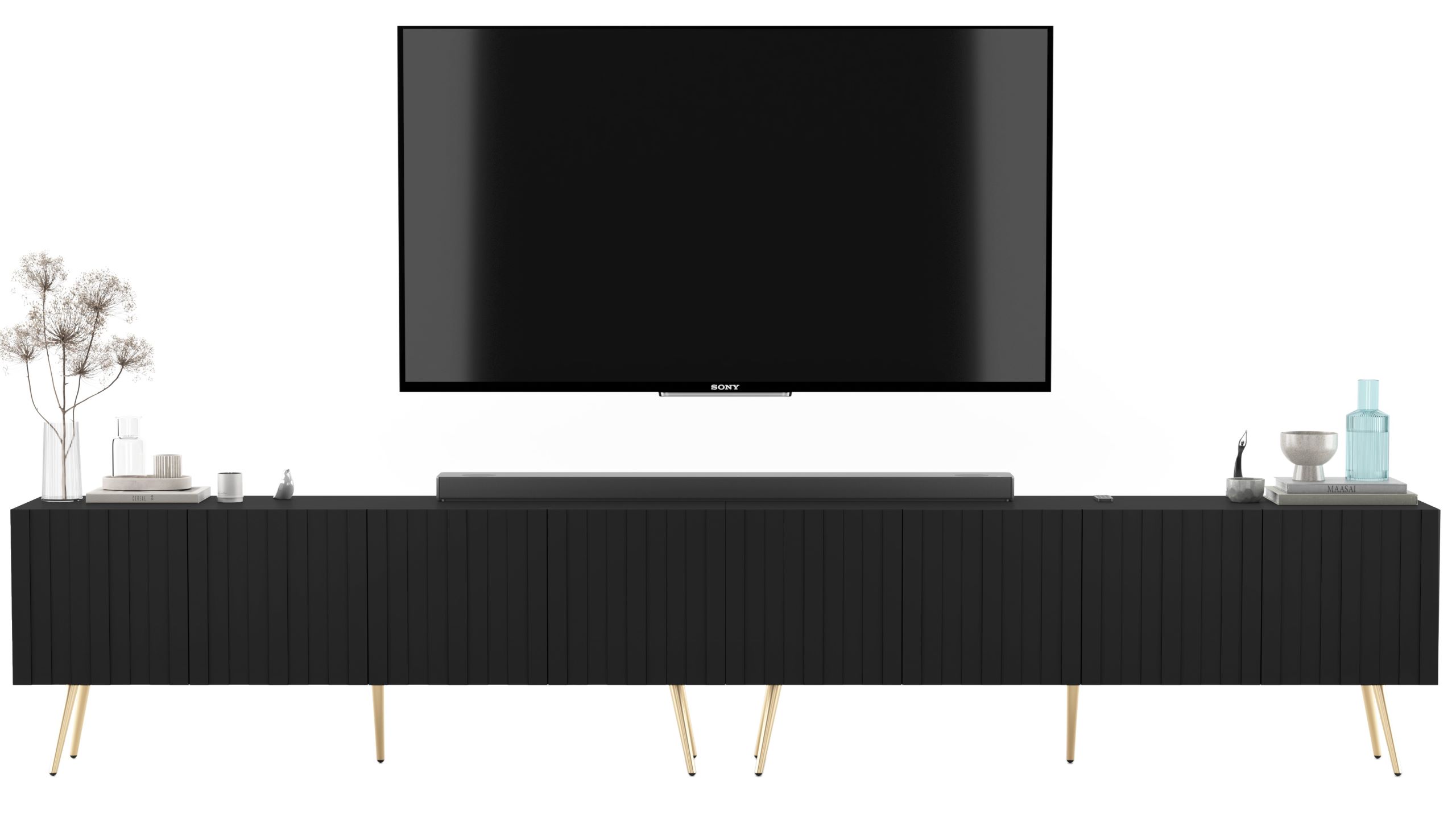 Meble Lindner Loft Szafka RTV Czarny Mat – Nowoczesna Komoda RTV Glamour 300 cm