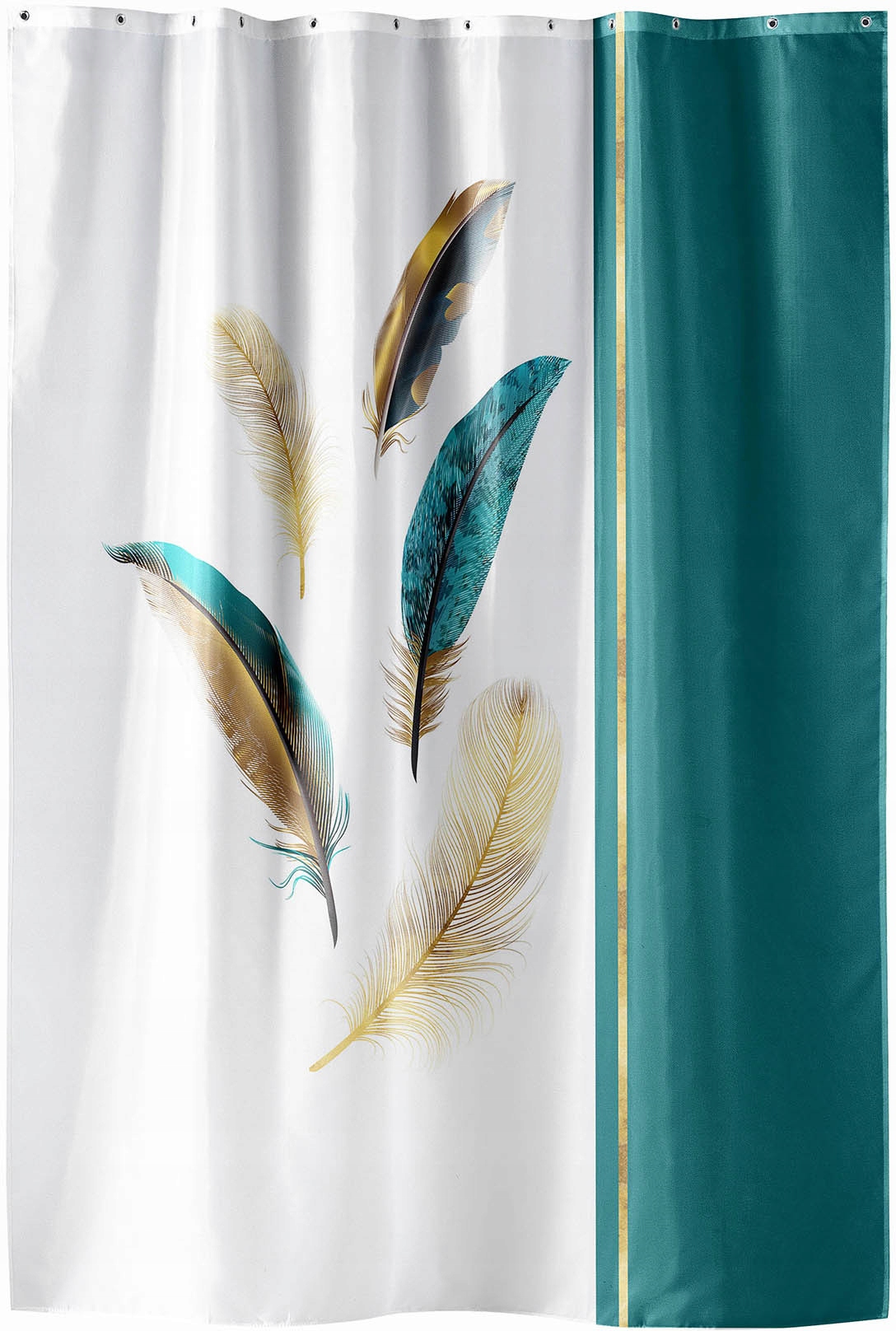 Zasłona prysznicowa ze złotym zdobieniem PLUMISS, 180 x 200 cm – Elegancja w Twojej łazience