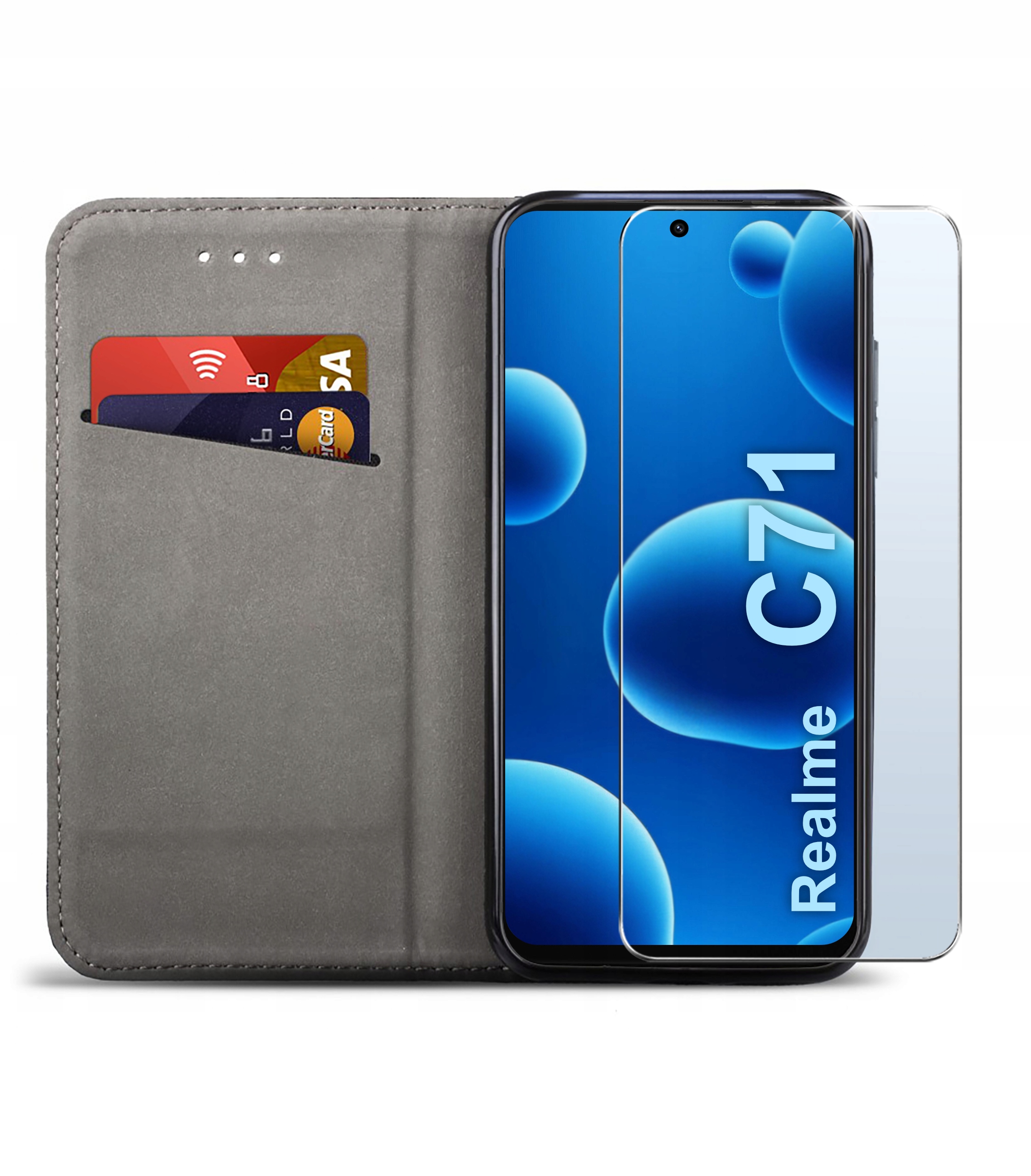 Zestaw zawiera: etui, szkło ochronne i akcesoria