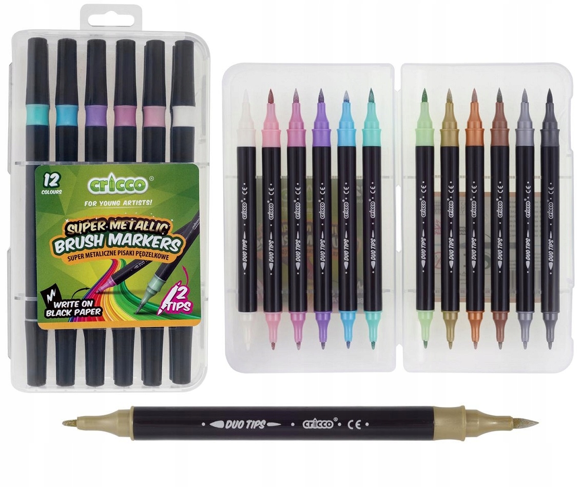 Cricco Pisaki pędzelkowe metaliczne dwustronne 12 kolorów – Kreatywność w Twoich rękach