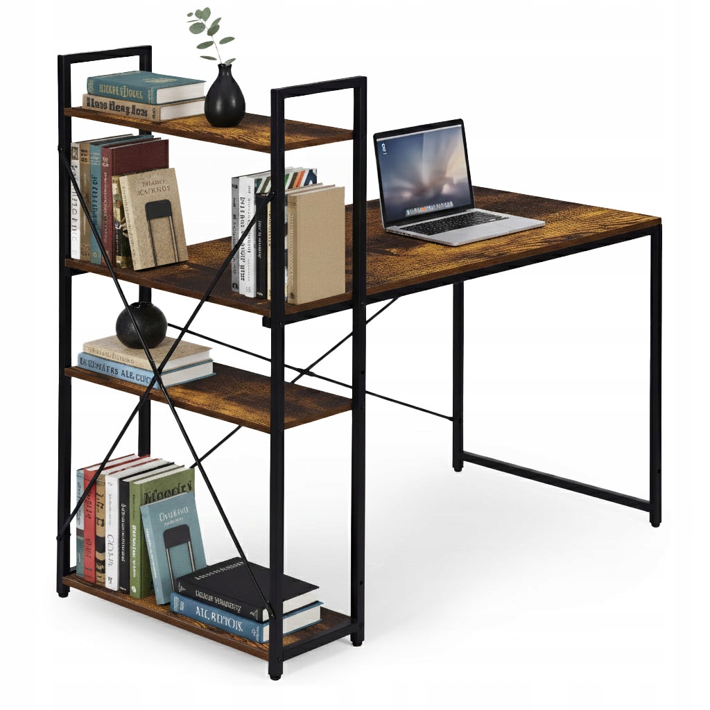 Biurko komputerowe ModernHome z 3 półkami metalowe 120x60 cm – Idealne do biura i nauki
