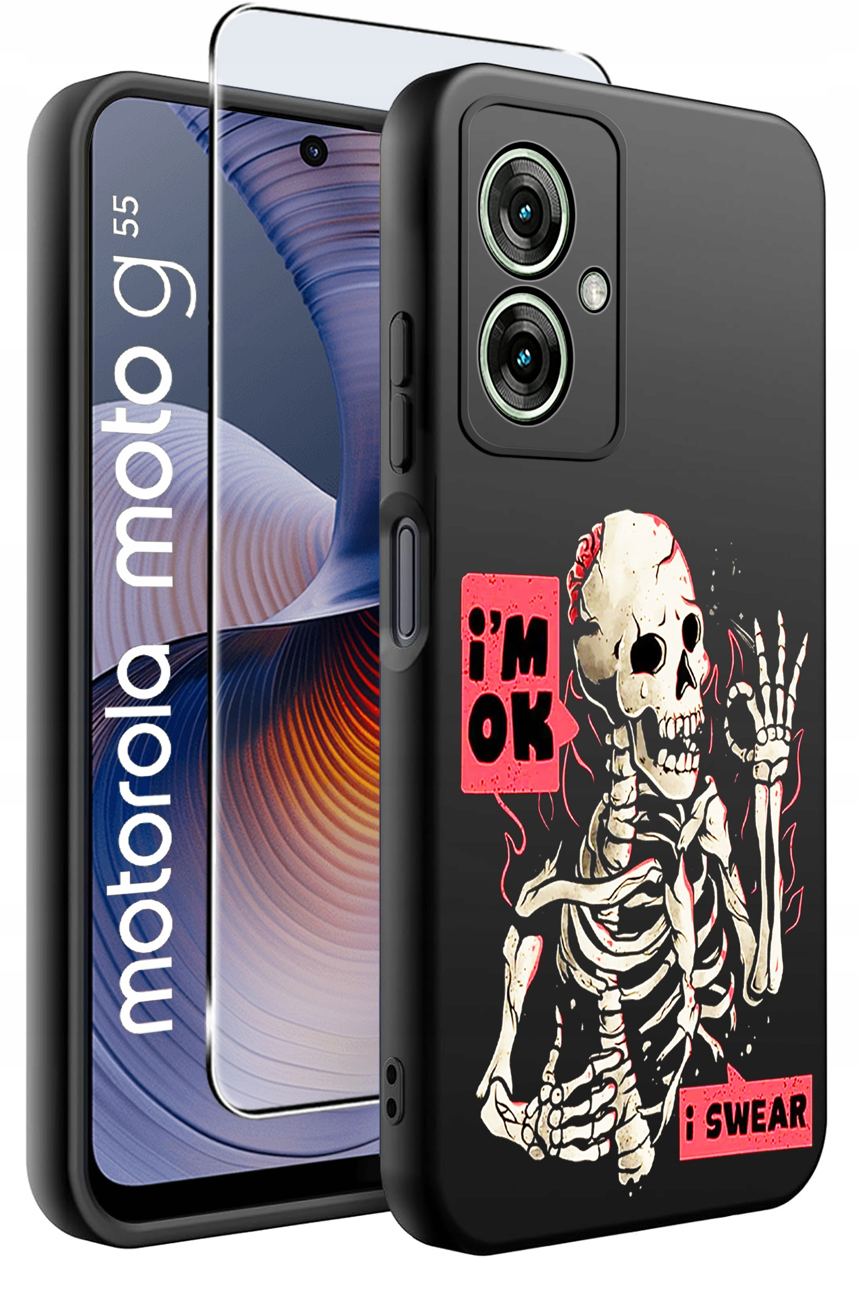Etui do Motorola Moto G55 5G wzory | Silikonowe Matt Case + Szkło Hartowane 9H
