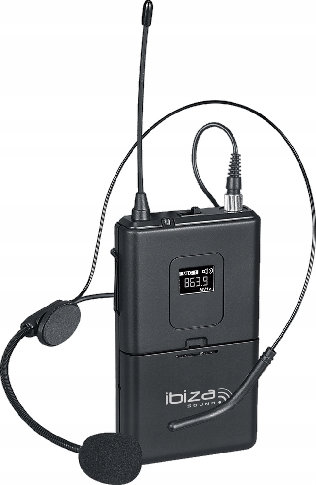Nadajnik UHF z zestawem nagłownym i mikrofonem krawatowym - 863,9 MHz