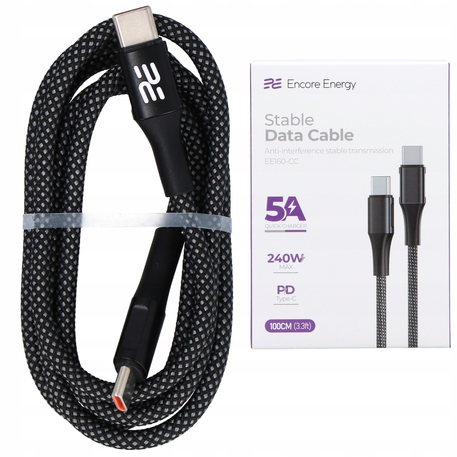 Kabel Encore Energy USB-C x2 5A QC PD 240W – Szybkie ładowanie i transfer danych