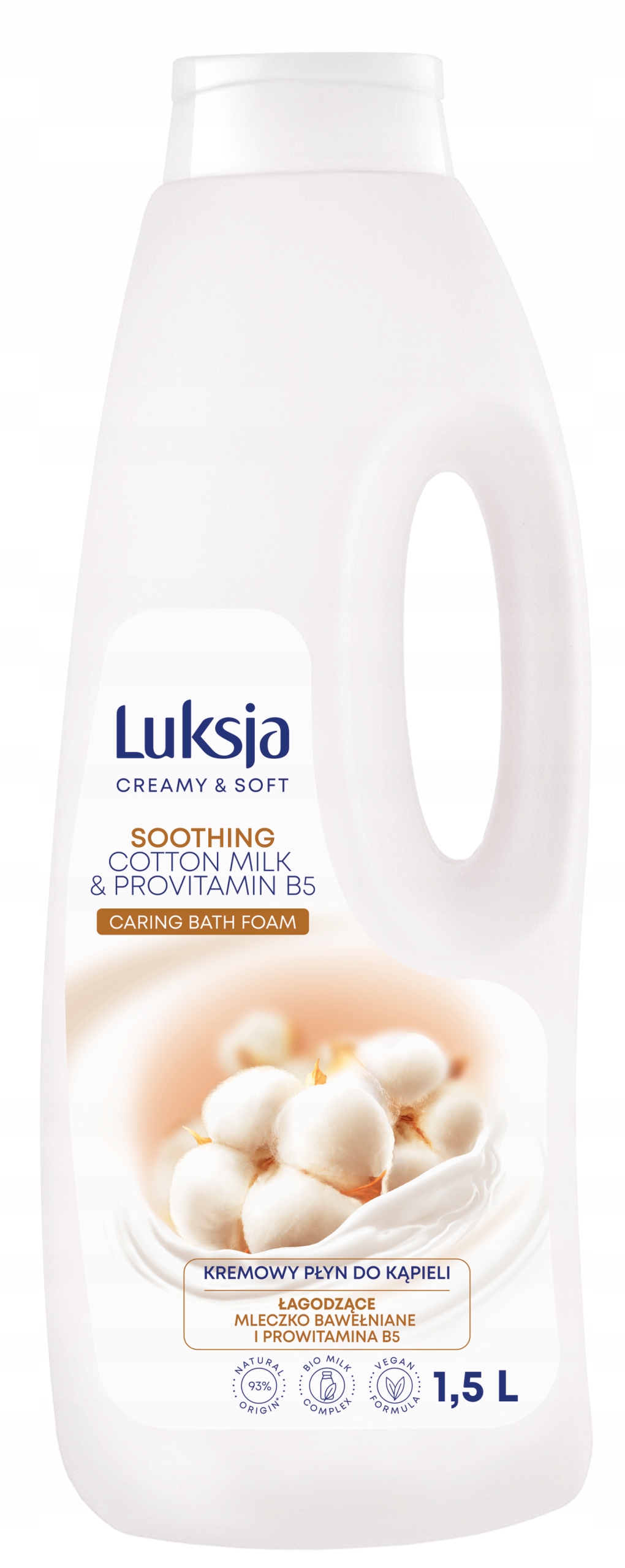 Luksja Creamy & Soft Kremowy Płyn do Kąpieli - Mleczko Bawełniane i Prowitamina B5 1500 ml