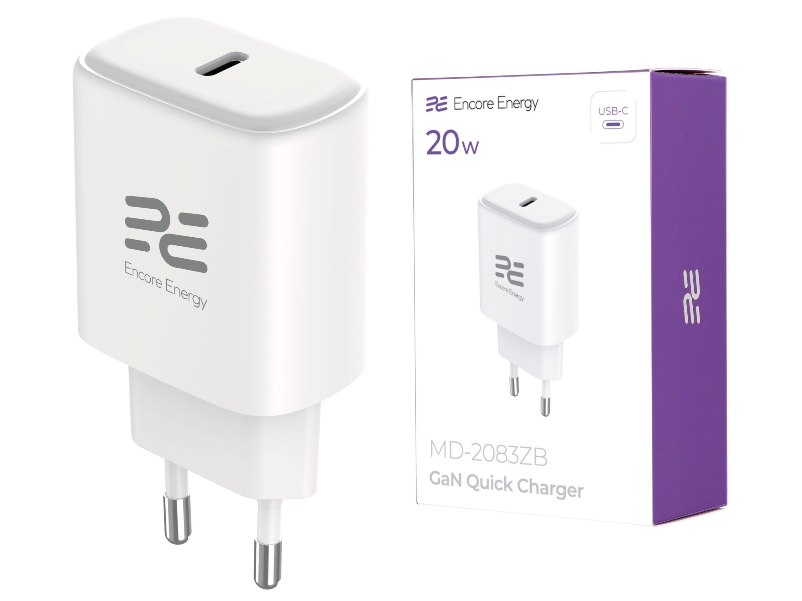 Ładowarka sieciowa GaN 20W USB-C QC PD Encore Energy MD-2083ZB – Szybkie ładowanie dla Twoich urządzeń