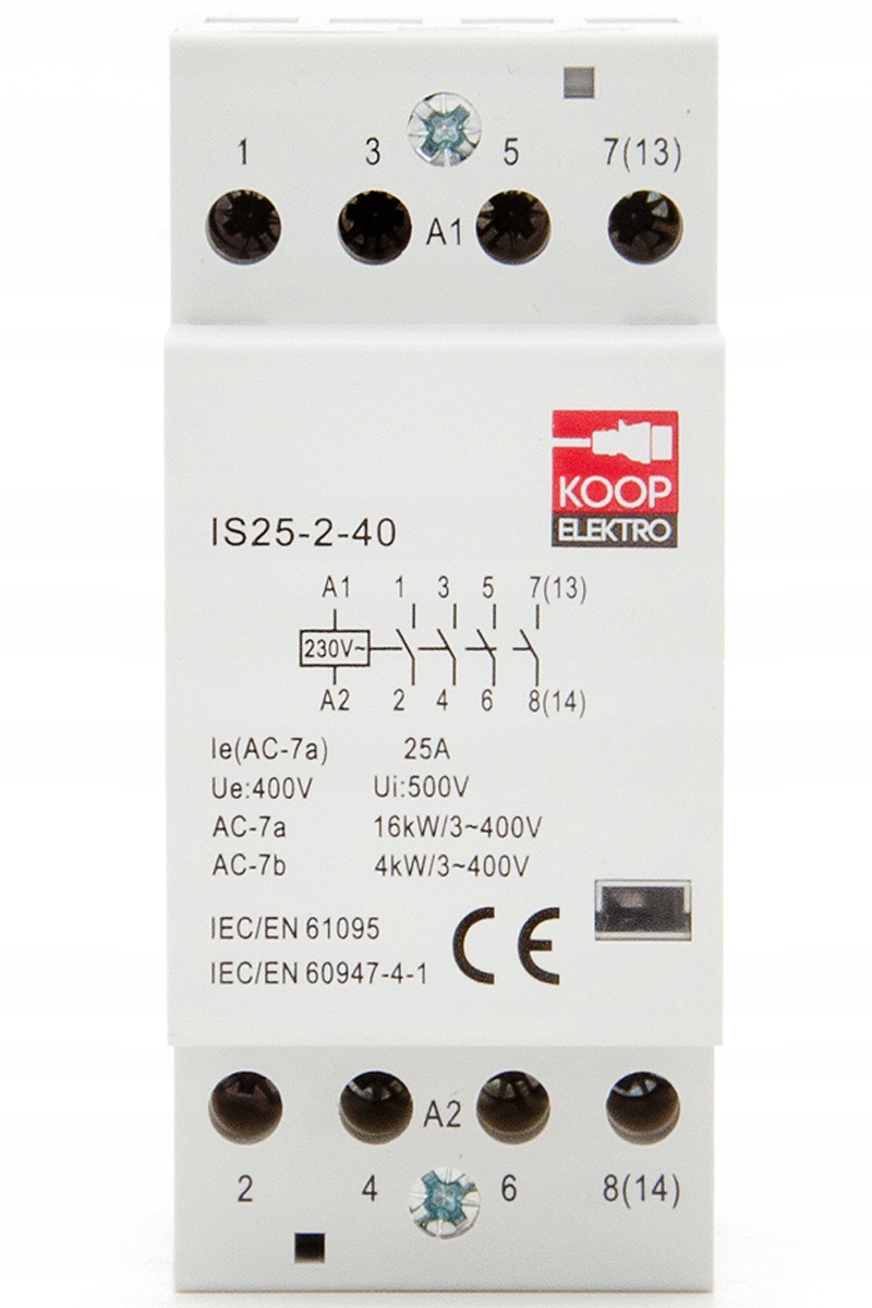 Stycznik modułowy 25-40 25A 4NO 230V 2P 3-FAZ – Niezawodne rozwiązanie dla Twojej instalacji