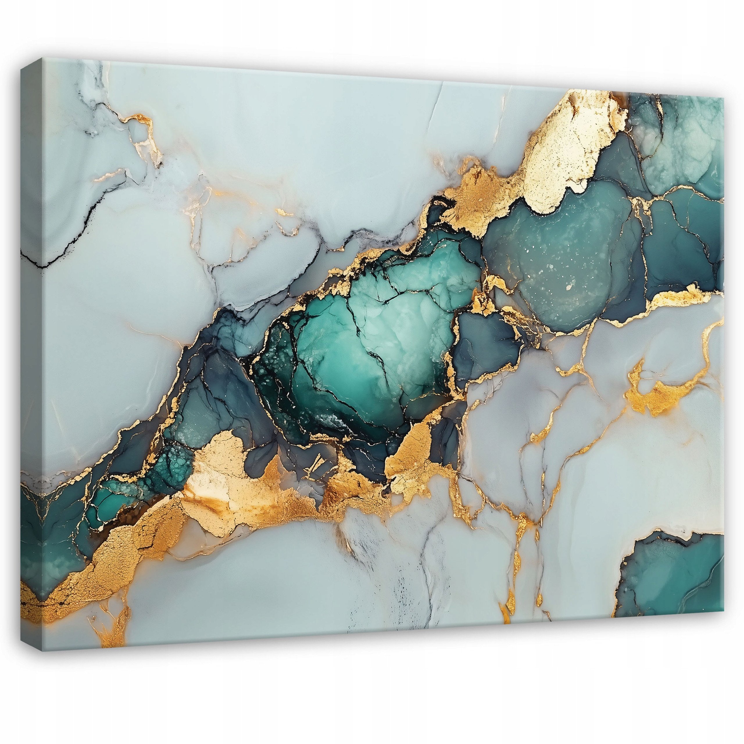Obraz Abstrakcja Marmur Złoto Zielony do Sypialni Salonu na Płótnie 60x40 – Elegancka dekoracja wnętrz