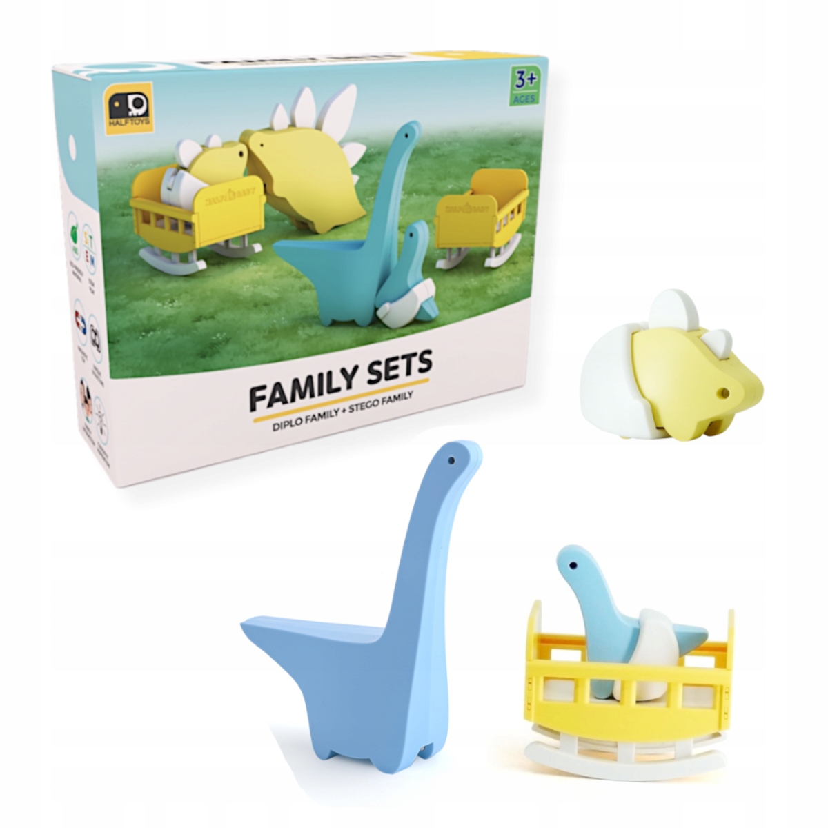 Magnetyczne figurki dinozaurów 3D rodzina - Half Toys 3+ EDUKAMP – Edukacyjna zabawa dla najmłodszych