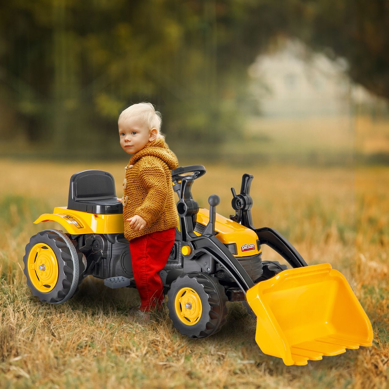 TRAKTOR KOPARKA Z ŁYŻKĄ PEDAŁY KIEROWNICĄ JEŹDZIK Stan opakowania oryginalne