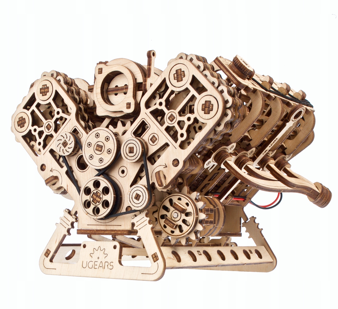 Drewniane mechaniczne puzzle Motor V8 – Odkryj moc motoryzacji w 3D