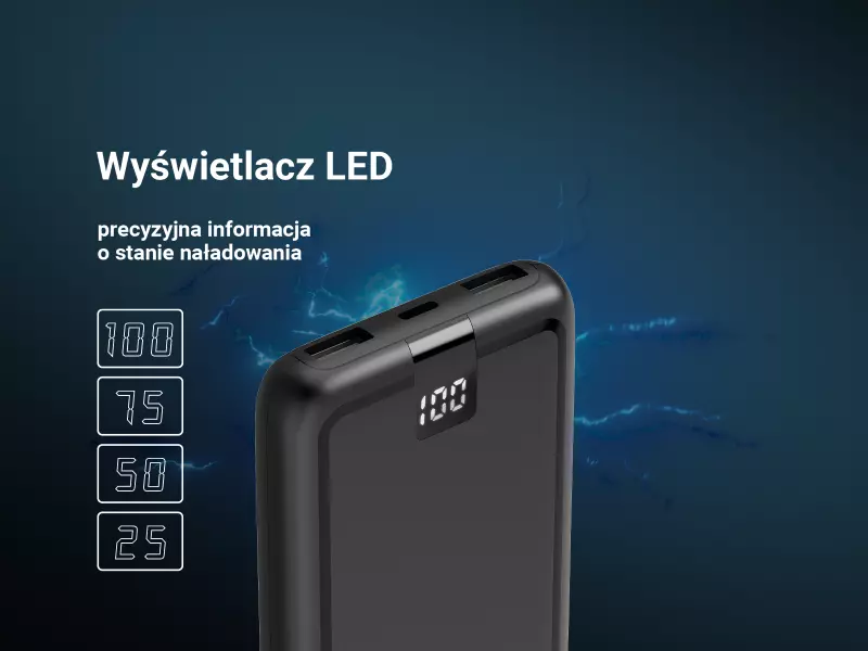 Precyzyjny wskaźnik LED pokazujący poziom naładowania od 1 do 100 %