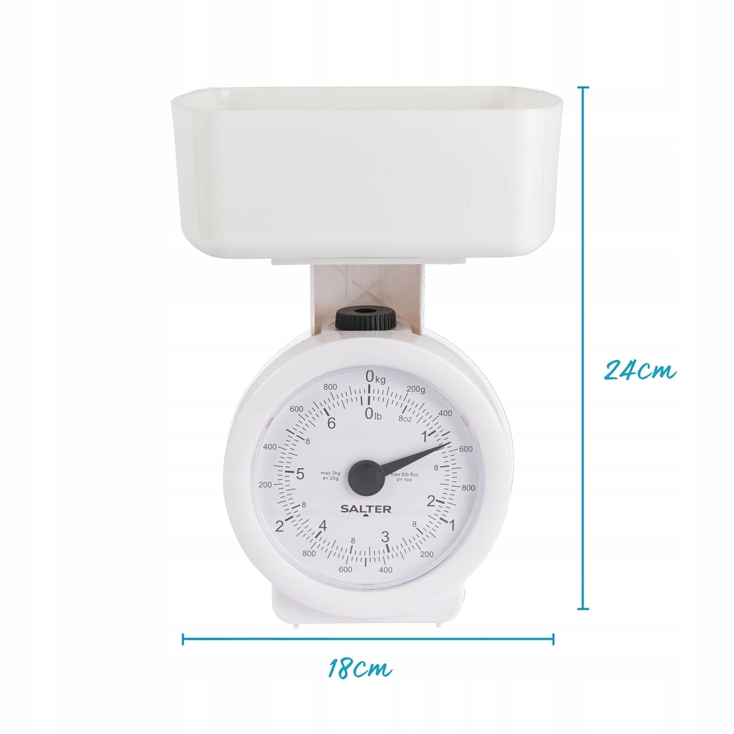 Praktyczny rozmiar – Waga o wymiarach 24 × 18 cm, idealna do małych kuchni