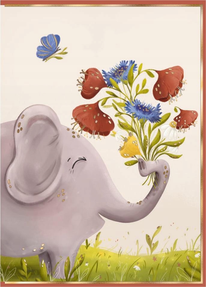 Karnet B8 mini Słoń z bukietem – Idealny wybór na każdą okazję