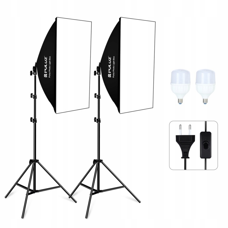 2x LAMPY STUDYJNE PULUZ SOFTBOX 50x70 cm ŻARÓWKI LED – Profesjonalne oświetlenie do fotografii