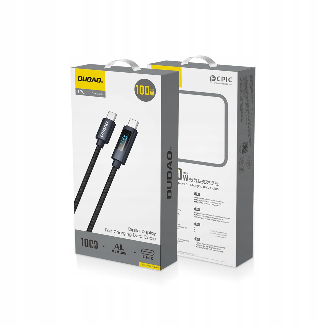 Kabel Dudao L7C USB-C - USB-C 100W z wyświetlaczem LED 1m - czarny