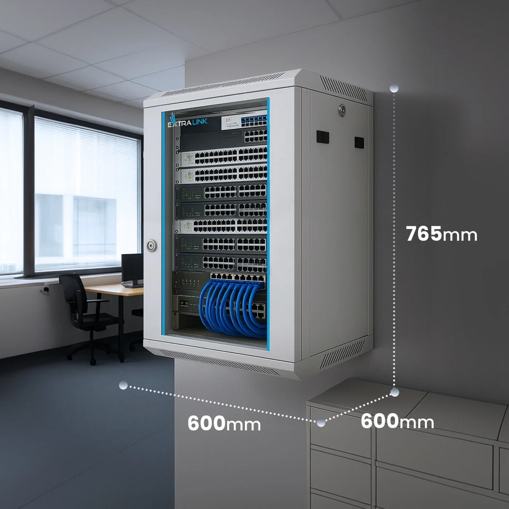 Extralink 15U 600x600 Szara | Szafa rack | montowana na ścianie