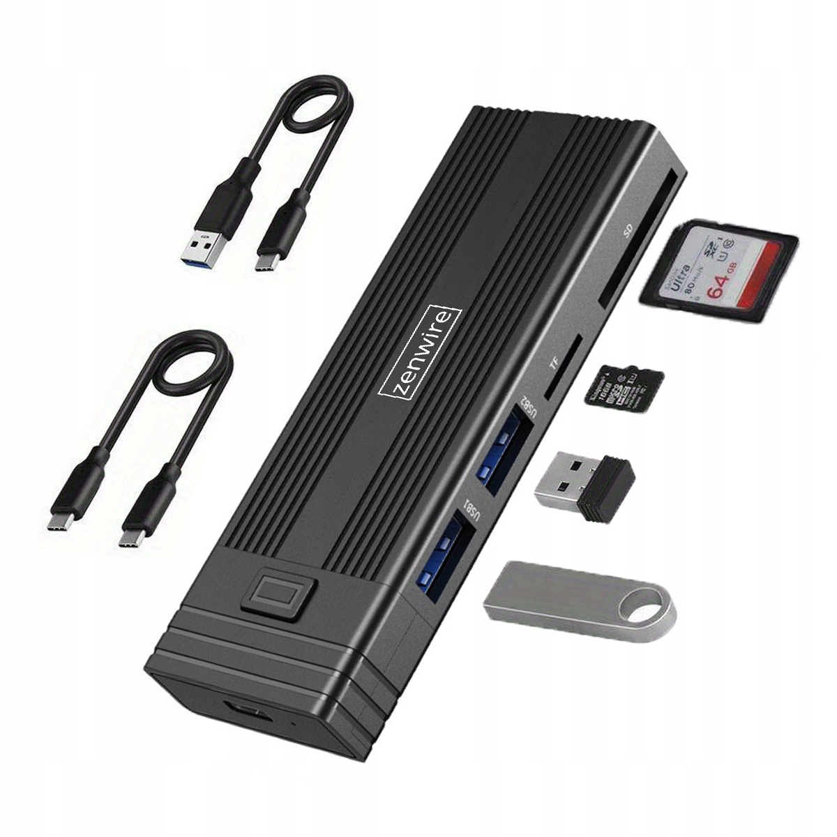 Obudowa na dysk HUB USB-C 7w1 SSD M.2 NVME PCIE SATA SD Adapter Kieszeń M2 Zenwire HUB63 – Zwiększ swoją produktywność