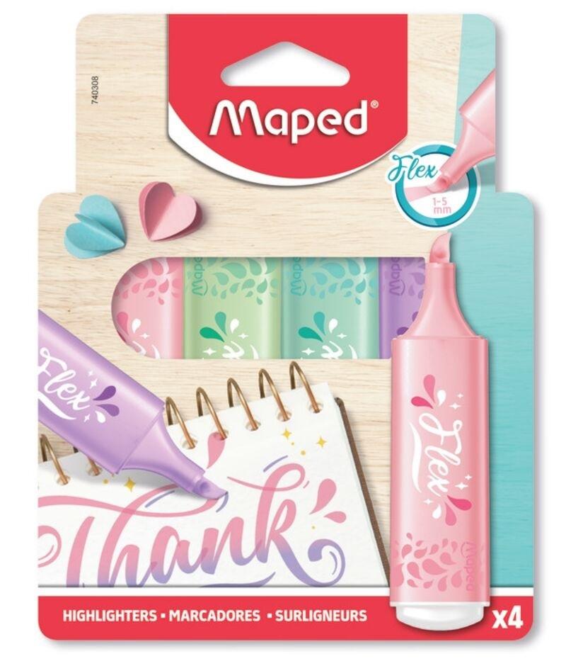 Zakreślacz Flex pastel 4 szt. MAPED – Idealny wybór do biura i szkoły