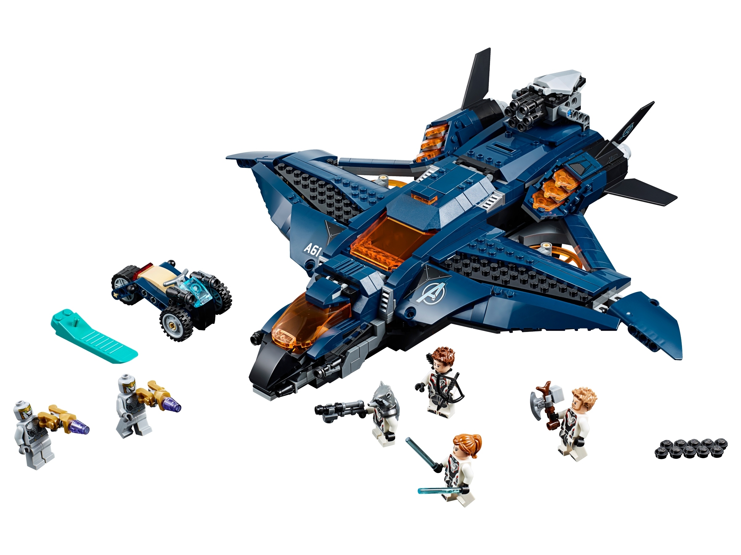 Sześć minifigurek z bronią – Czarna Wdowa, Hawkeye, Rocket i Thor