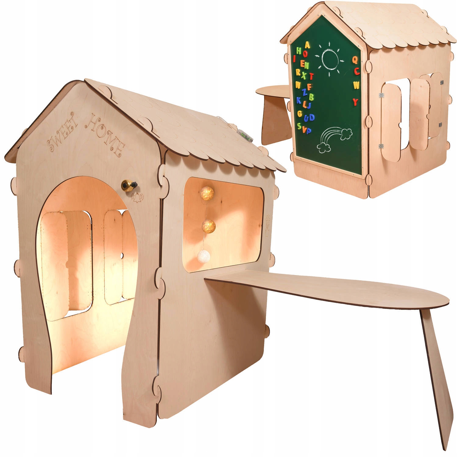 Ikonka Domek ogrodowy drewniany stolik tablica kredowa – Idealne miejsce do zabawy dla dzieci