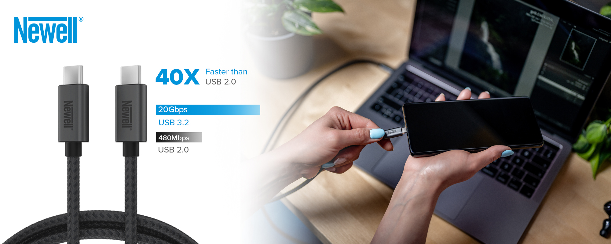 Kabel Newell USB C - USB-C  3.2 Gen 2  - 2 m, grafitowy