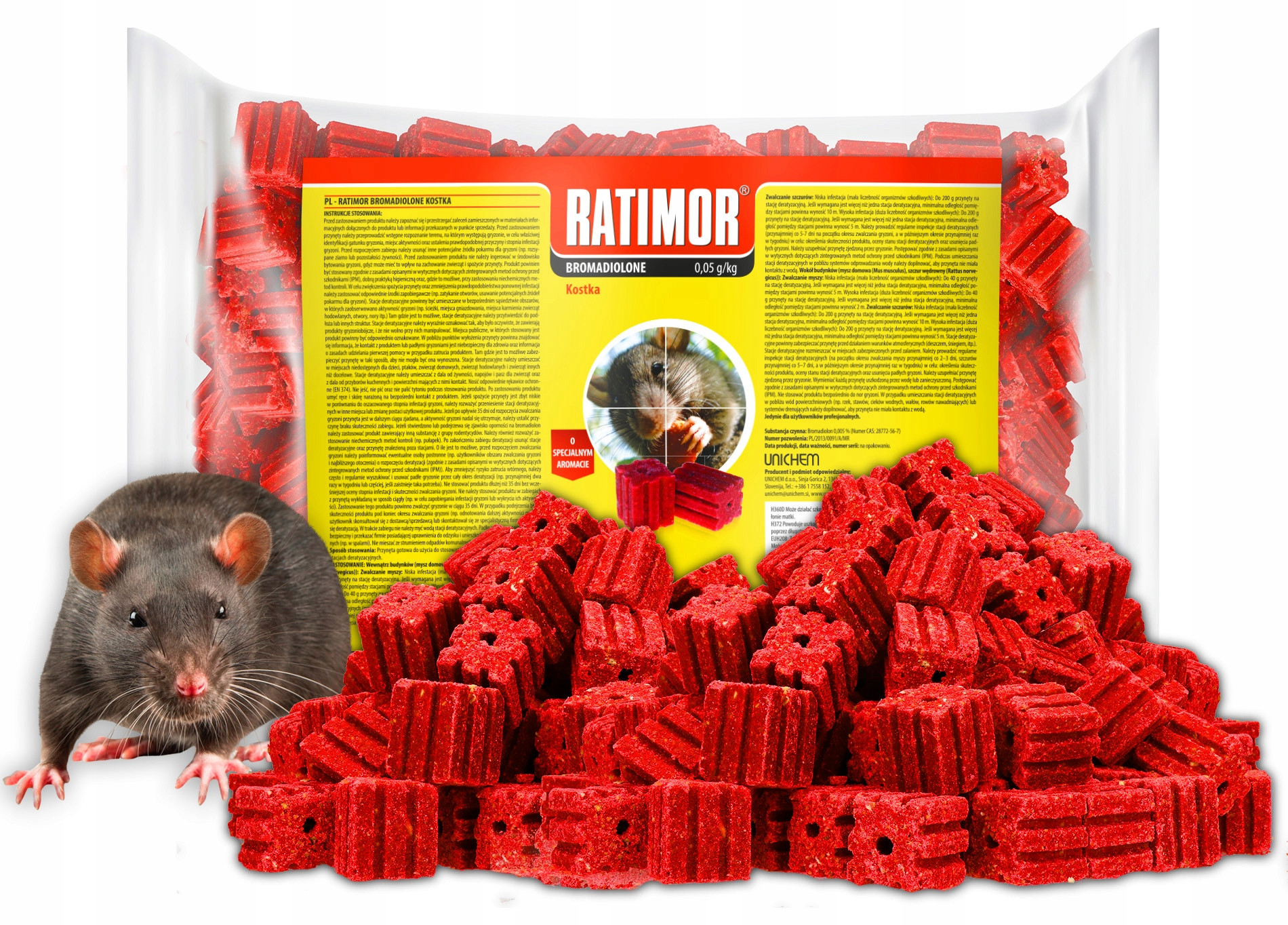 Trutka na Myszy i Szczury Czerwona Kostka Bromadiolone 1,5kg Ratimor – Skuteczna ochrona przed gryzoniami