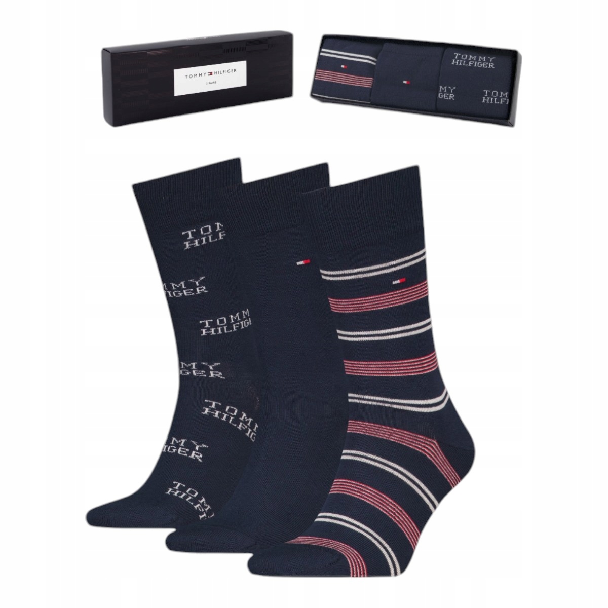 Tommy Hilfiger Skarpetki 3 pary w eleganckim opakowaniu – Granatowe