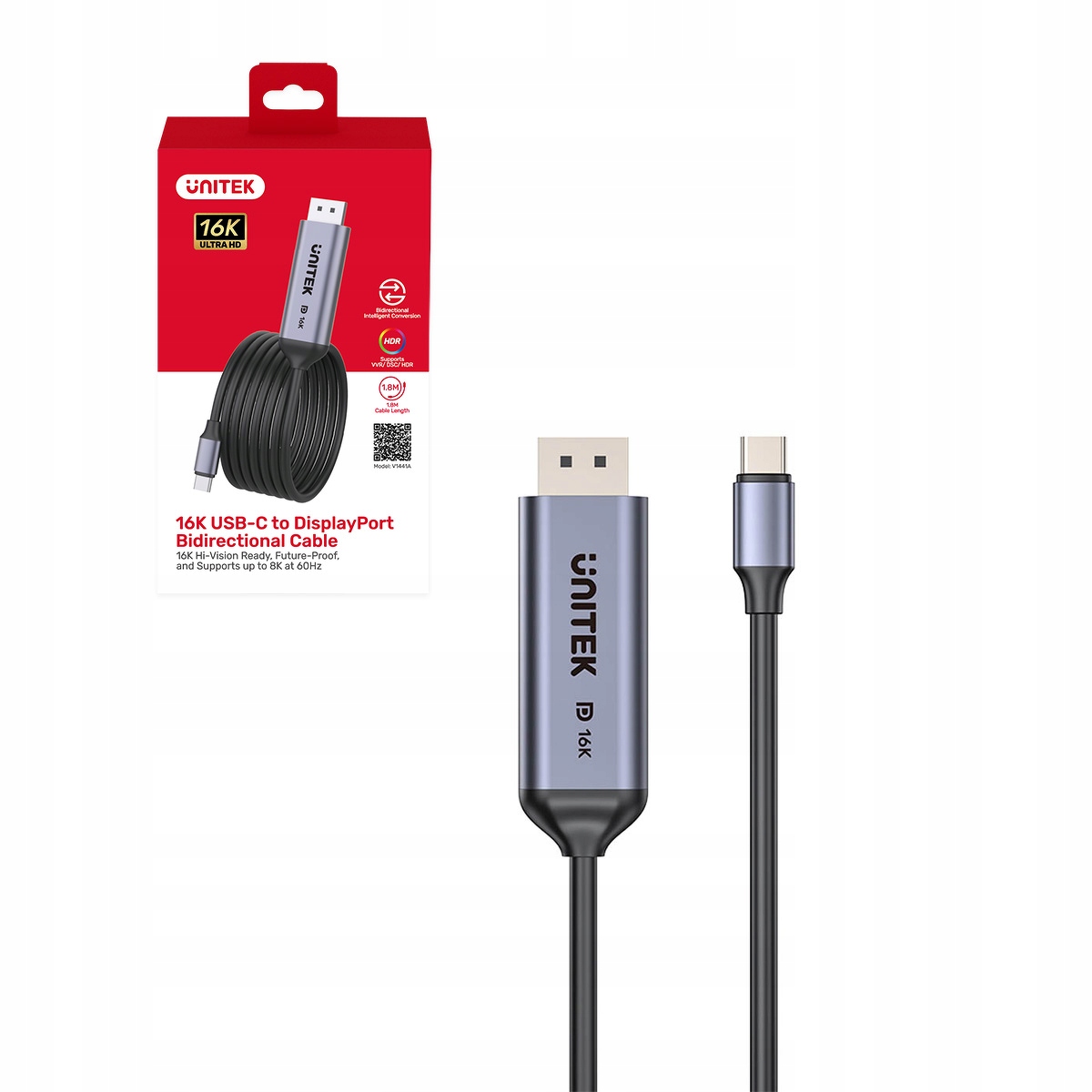 Dwukierunkowy kabel USB-C - DisplayPort 16K 80 Gb/s HDR 1.8 m – Wysoka jakość obrazu w każdej konfiguracji
