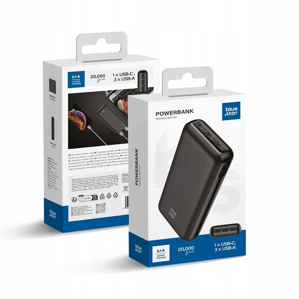 POWERBANK BLUE STAR 20000 mAh 2.1A W2027 czarny – Niezawodne źródło energii