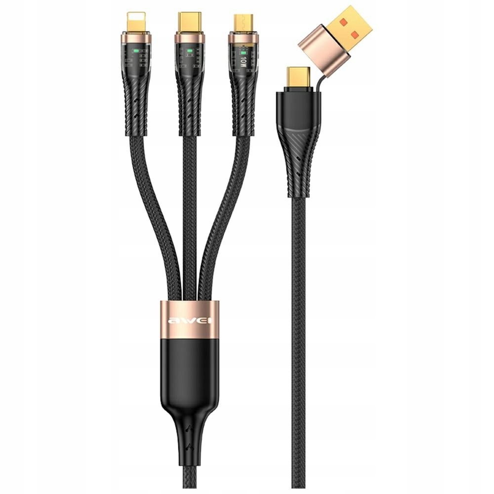 AWEI kabel CL-228 USB-C + microUSB + Lightning Czarny – Wszechstronność i wygoda w jednym