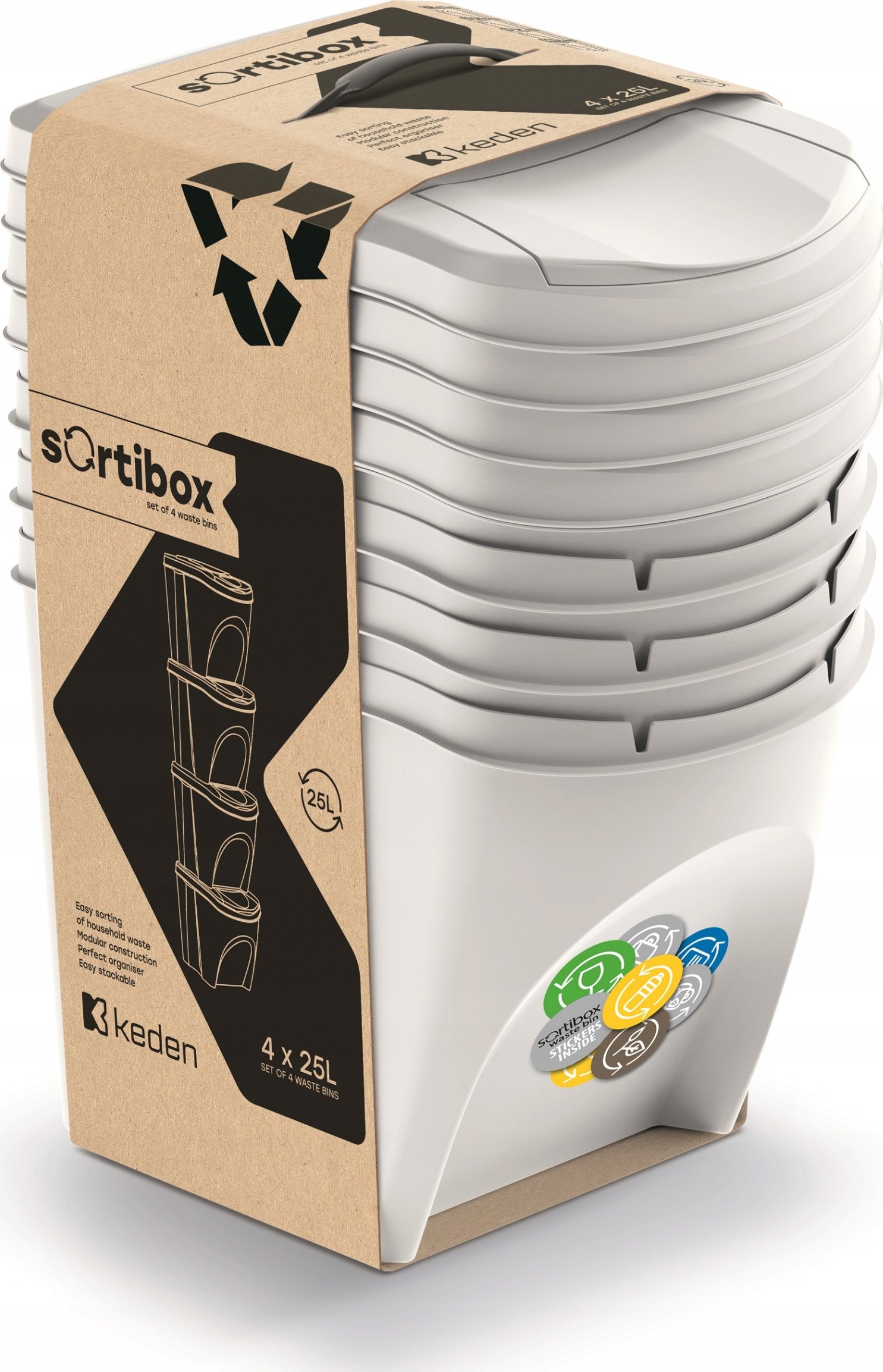 Wygodne i funkcjonalne kosze do segregacji – Zestaw 4 x 25L