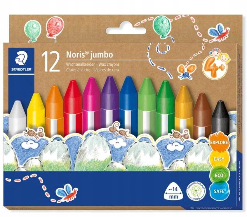 Kredki woskowe trójkątne Jumbo Noris 12 kolorów Staedtler – Idealne dla małych artystów
