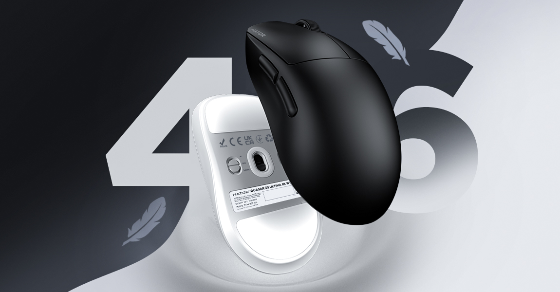 Dwie myszy HATOR Quasar 3S Ultima 8K Wireless, czarna z góry i biała od spodu