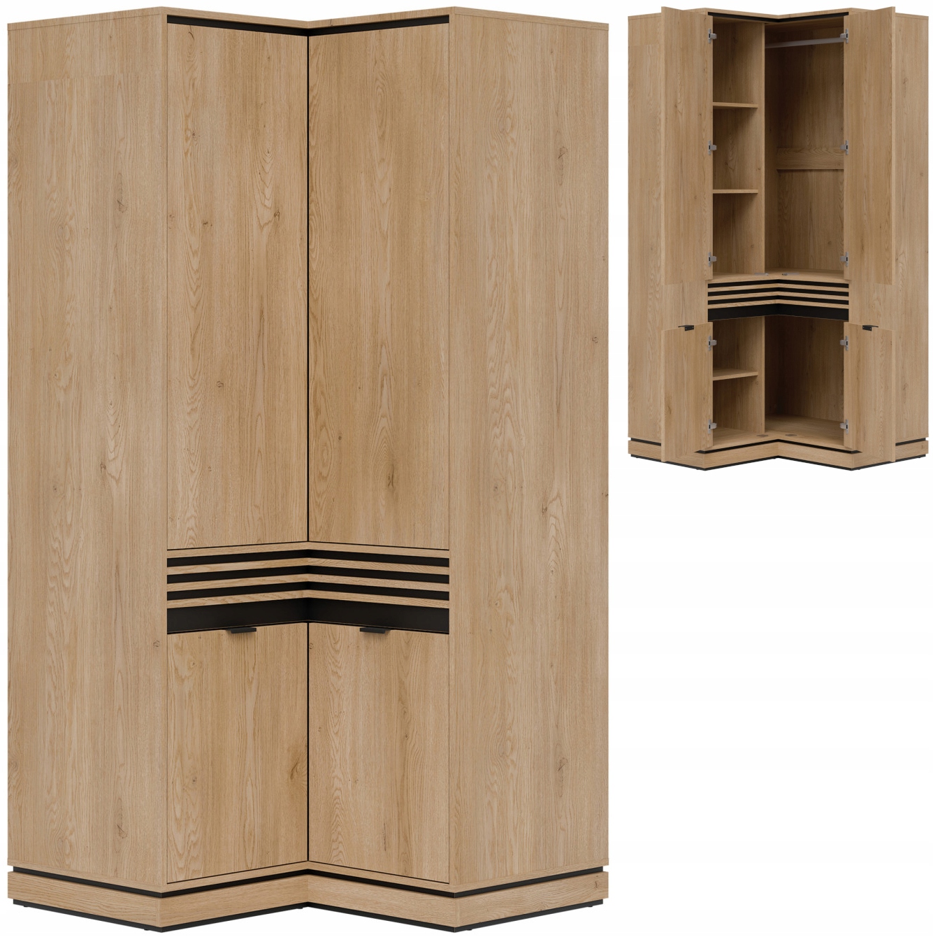 Szafa ubraniowa narożna z lamelami do pokoju Dąb Cremona Czarny FERRO FE13 – Idealne rozwiązanie do Twojego wnętrza