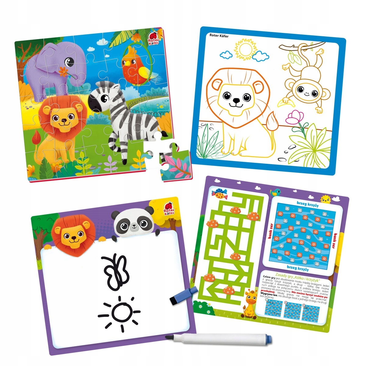 Gra edukacyjna Roter Kfer 4 w 1 - Zoo RK1060-02 – Rozwijaj umiejętności poprzez zabawę