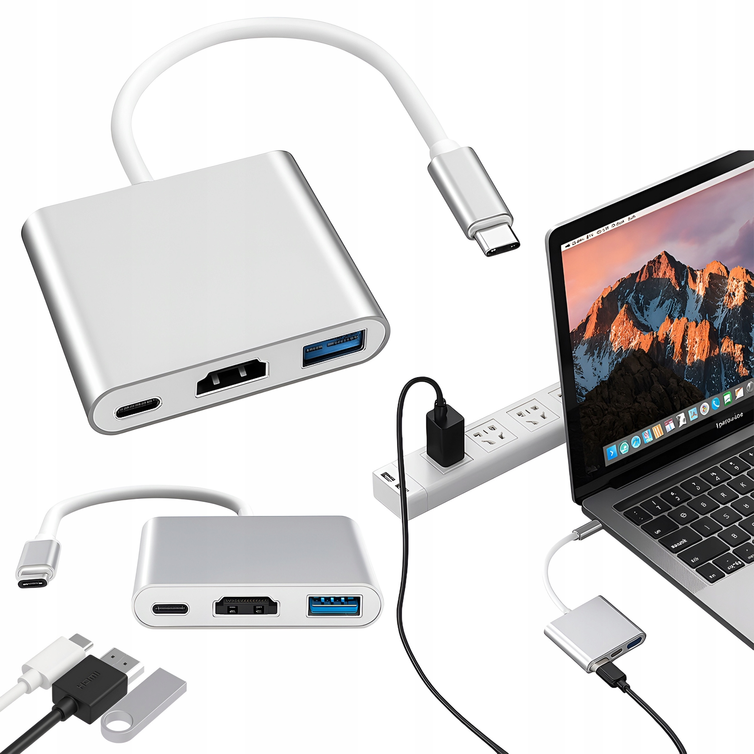 Adapter HUB Przejściówka USB-C do USB-C / USB 3.0 / HDMI 4K 3w1 Do MacBook – Rozszerz możliwości swojego laptopa