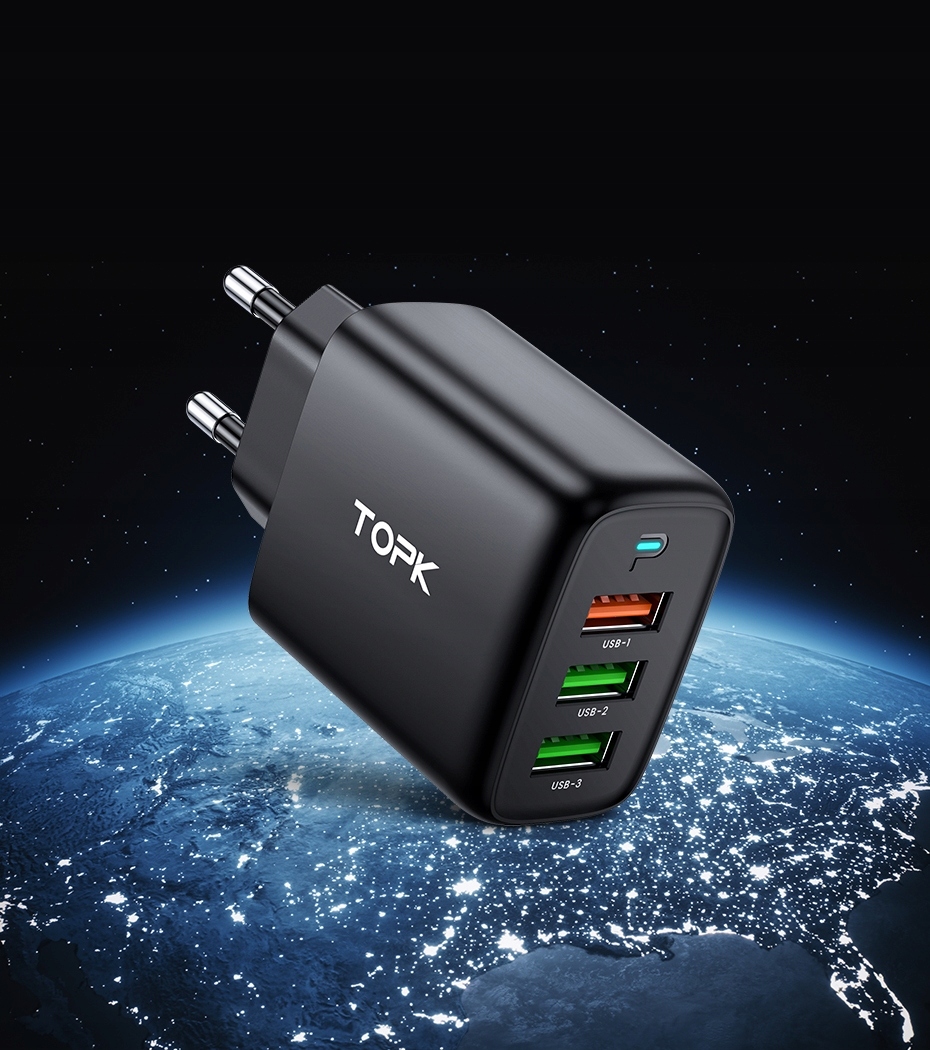 Ładowarka sieciowa 3xUSB 30W Szybkie ładowanie QC3 Kolor czarny