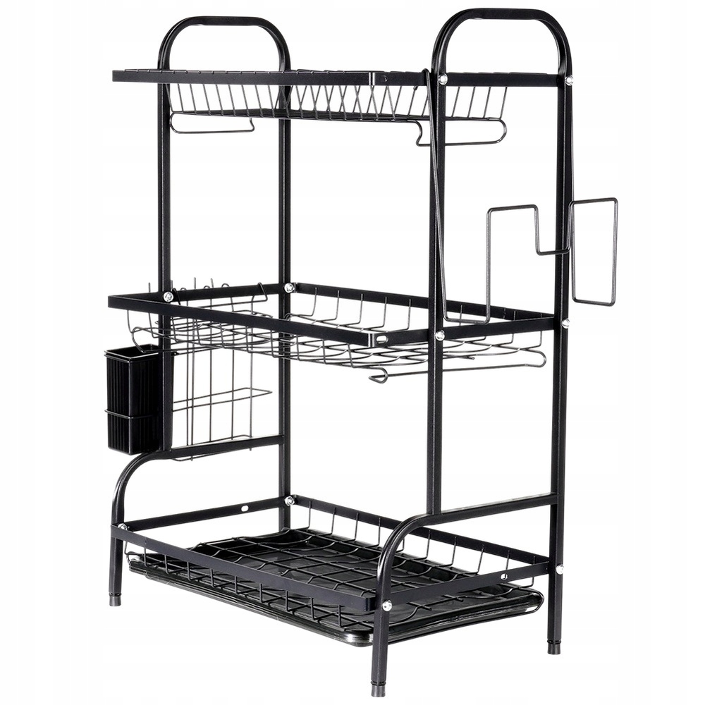 Suszarka na naczynia metalowa czarna 3-poziomowa 54,5x24,5x60 cm – Idealne rozwiązanie do Twojej kuchni
